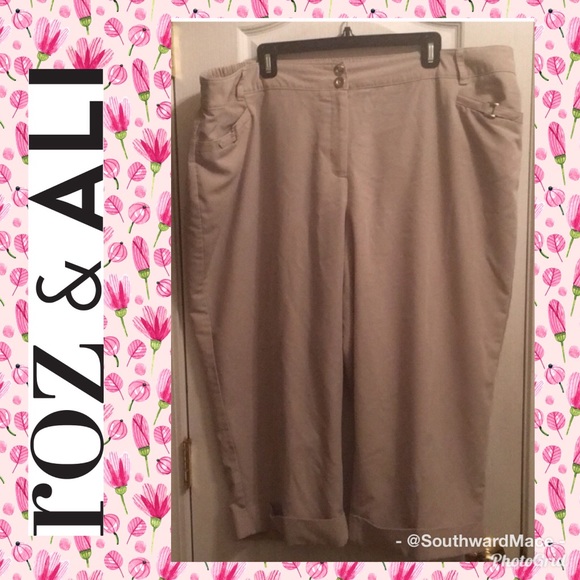 Roz & Ali Pants - Roz &Ali Khaki crop pants with cuffed hems